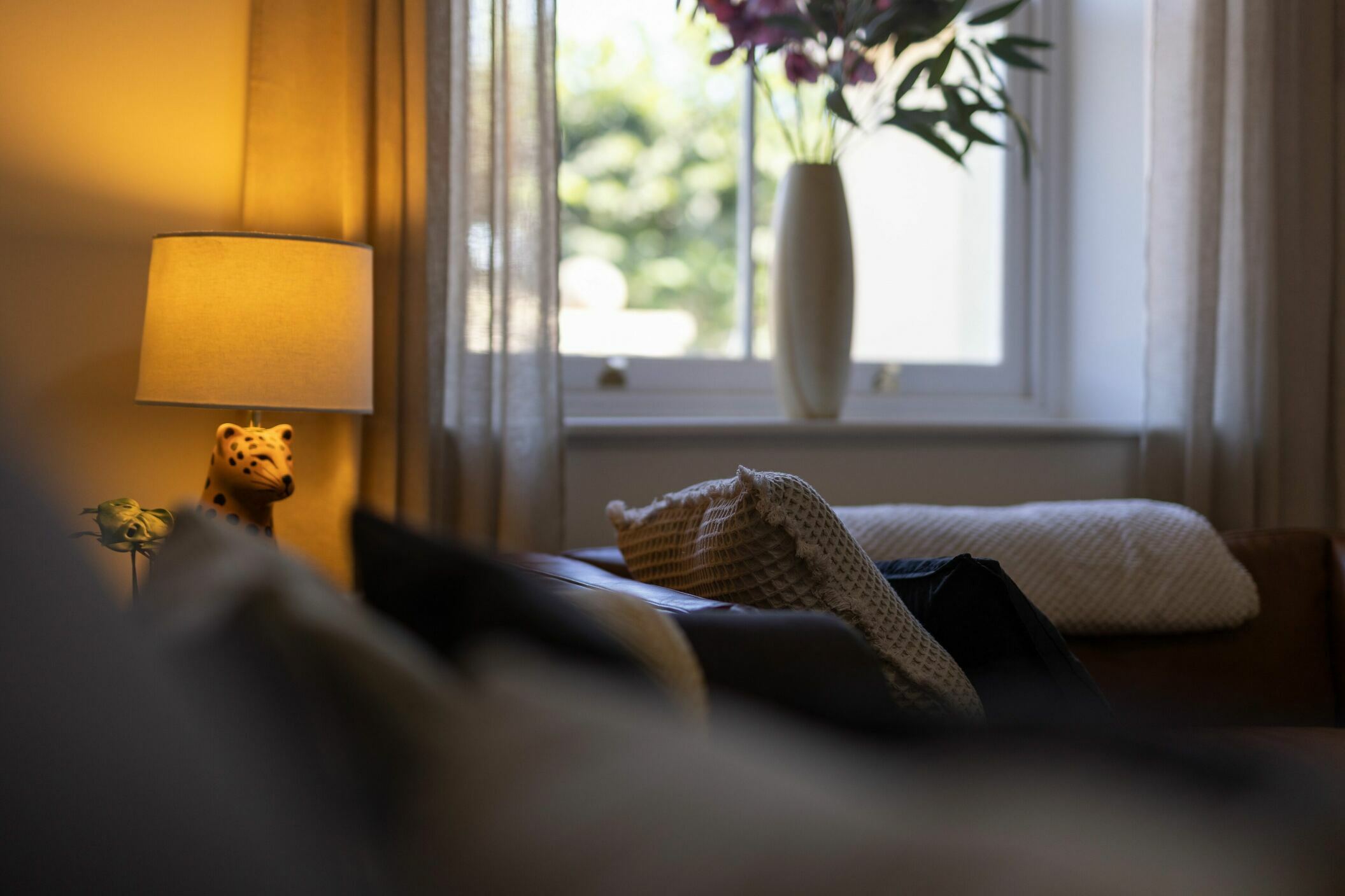 Sofa with Cushions and Leopard Lamp 002